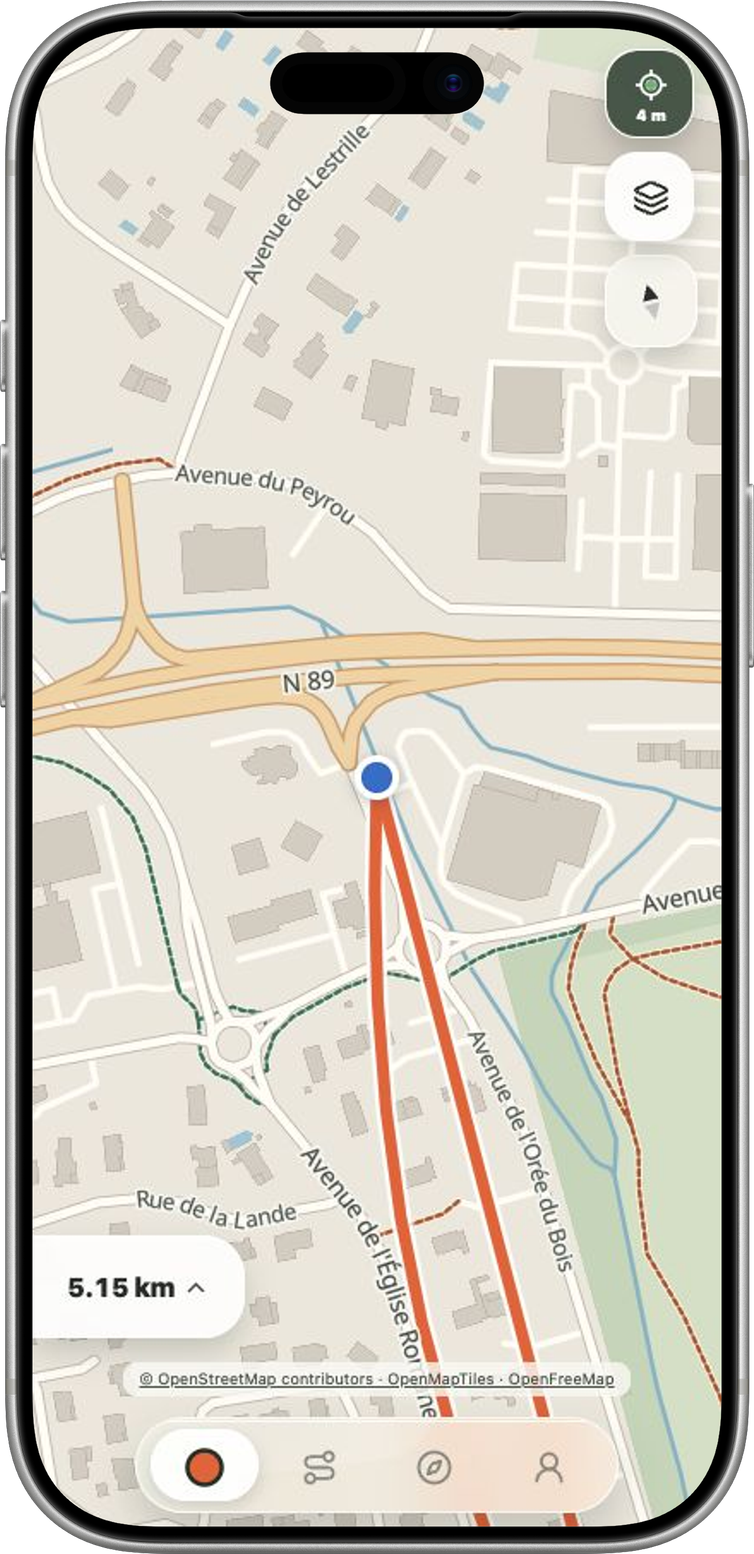 Véritable écran d’enregistrement GPS de Hodoa dans un iPhone 17 Pro